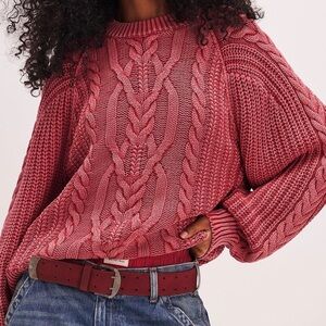 NWT Free People Frankie Cable Knit Sweater Cherry Small